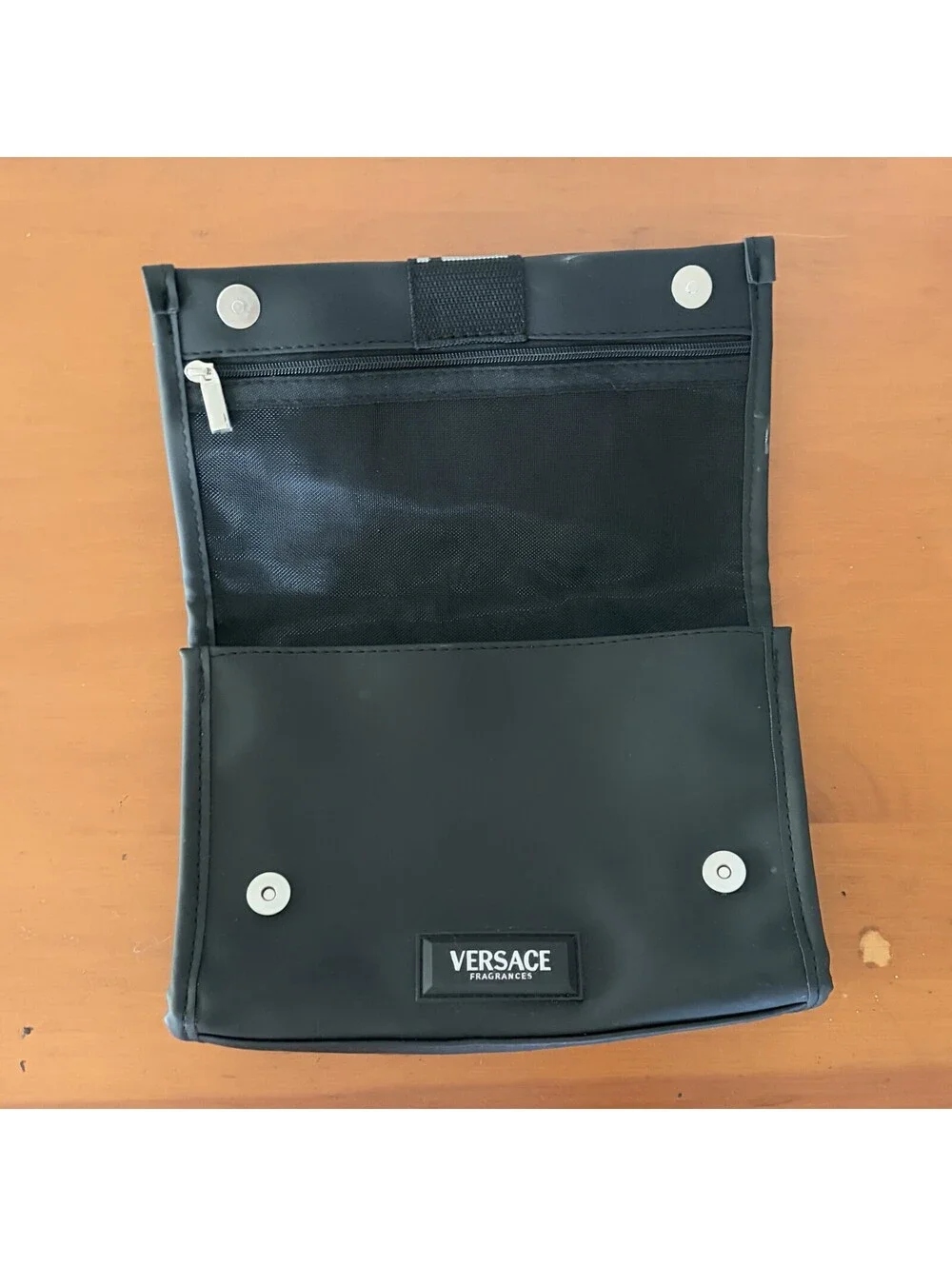 Versace Fragrances Black Toiletries Bag with Greek Key Pattern